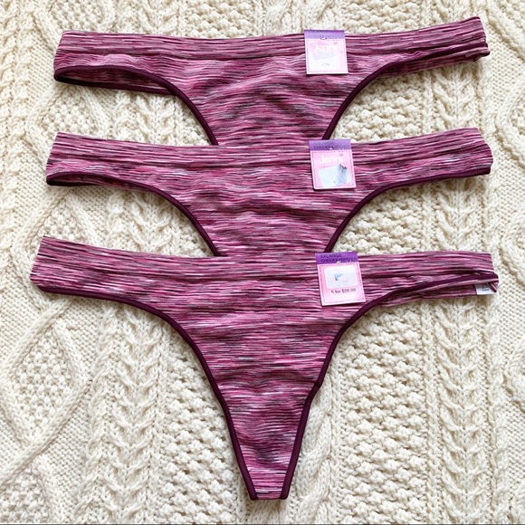 NWT JENNI COTTON SPANDEX THONG PANTIES w lace waistband STRIPE